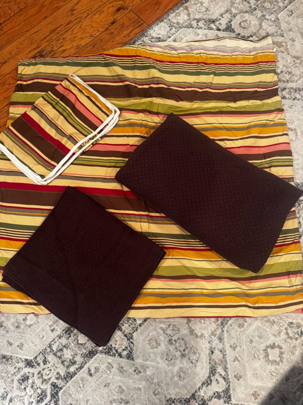 Pottery Barn King Bedding Set - Logan Multicolored Stripe Duvet + Matelasse